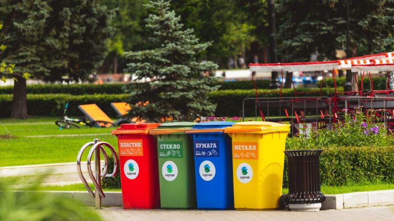 40 100Ltr plastic dustbins lined up for industrial waste disposal