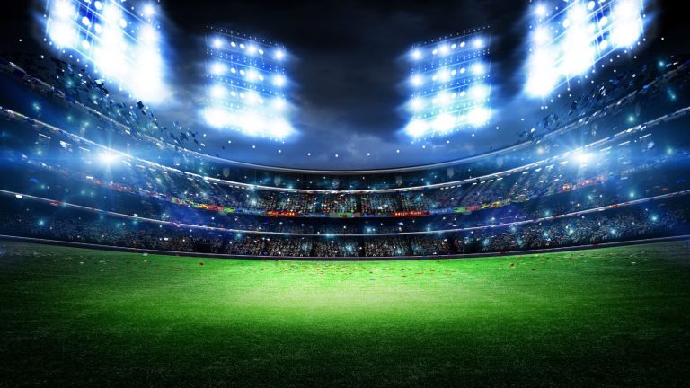 Bright LED stadium flood lights used in cricket ground