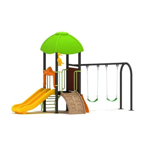 Children climbing and sliding on vibrant multi play system
