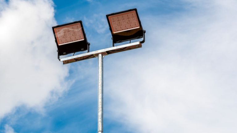 Close up of LED lens flood lights with glare free optics