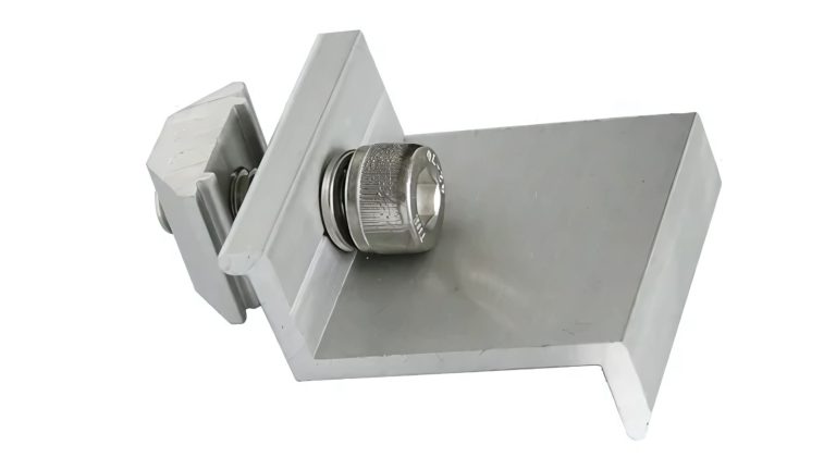Close up of Triveni Solar’s end clamp for panel structure