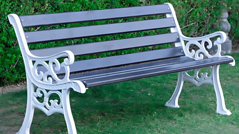 Durable outdoor cast iron bench in vintage design
