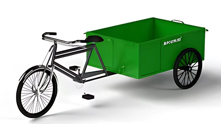 E Rickshaw Tricycle Dustbin with dual compartments for efficient waste collection
