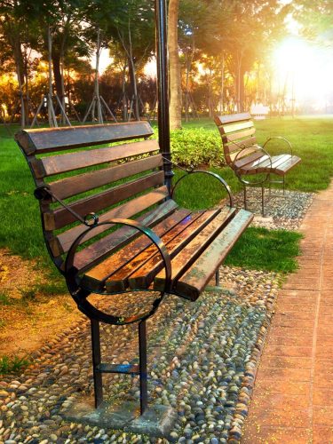 Elegant RCC garden bench under a shady tree