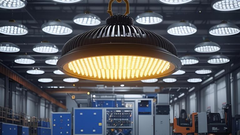 Energy efficient LED flame proof light installed in a factory setting