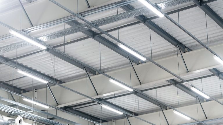 Energy efficient industries LED light illuminating a warehouse