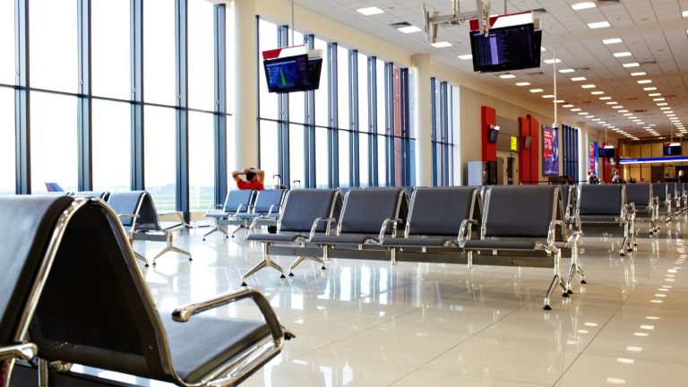 Energy efficient solar airport lights installed on tarmac