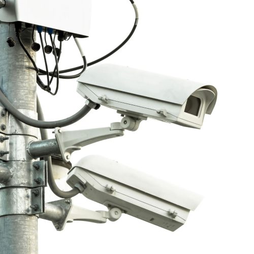 High mast CCTV camera pole securing an industrial facility