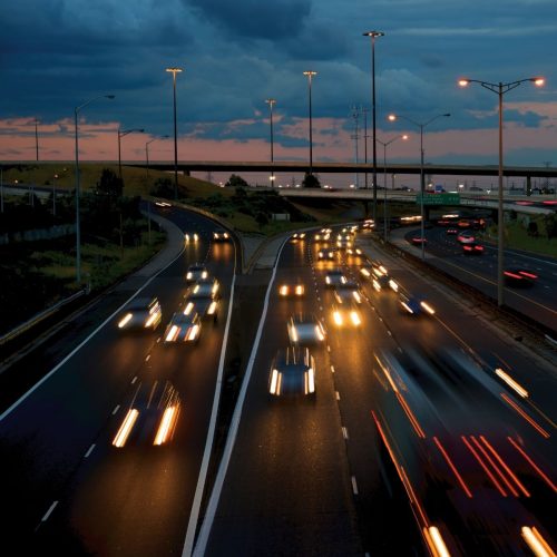 High performance LED highway lights installed on modern expressway
