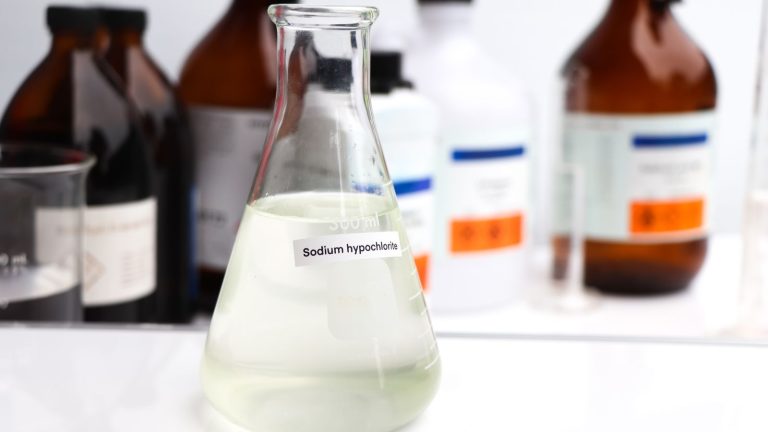 High quality sodium hypochloride solution in large chemical containers