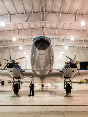 LED airport lights illuminating runway at night