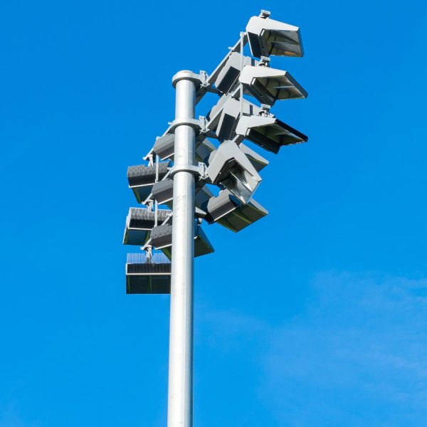 Long range view of stadium mast poles in action