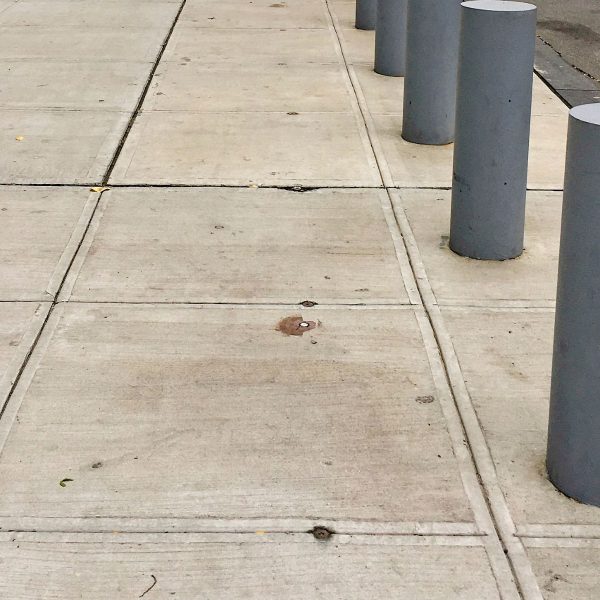 Modern stainless steel bollard installed in residential driveway