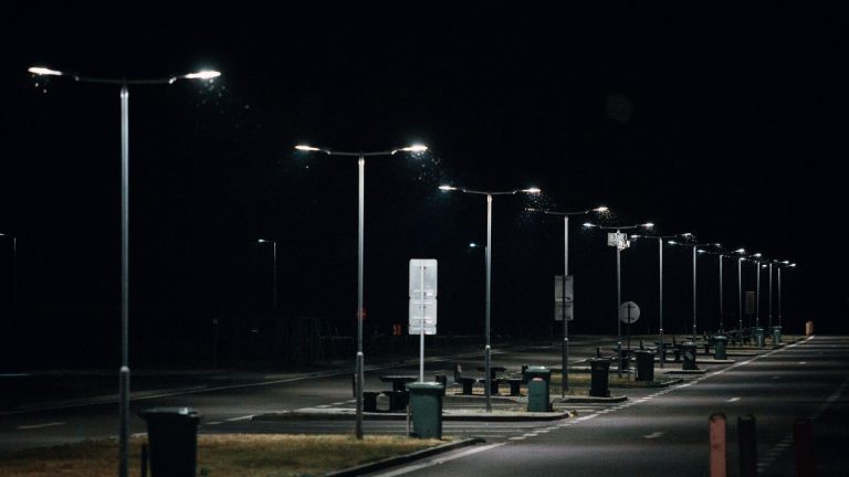 Night view of bright highway lights enhancing road safety